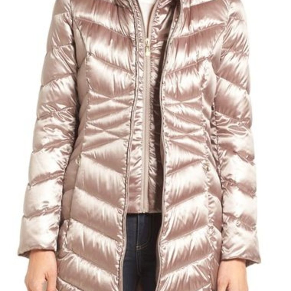 Ellen Tracy Packable Hooded Down Coat with Bag, New, XL